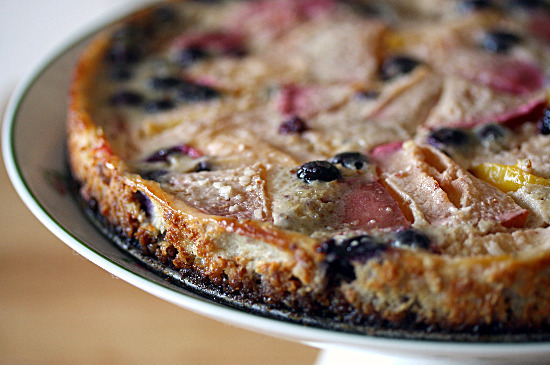 Plum and blueberry custard tart with a hazelnut crust