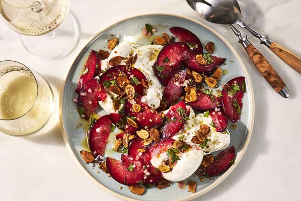 Plum and burrata salad with spiced almonds [Clay Conley]