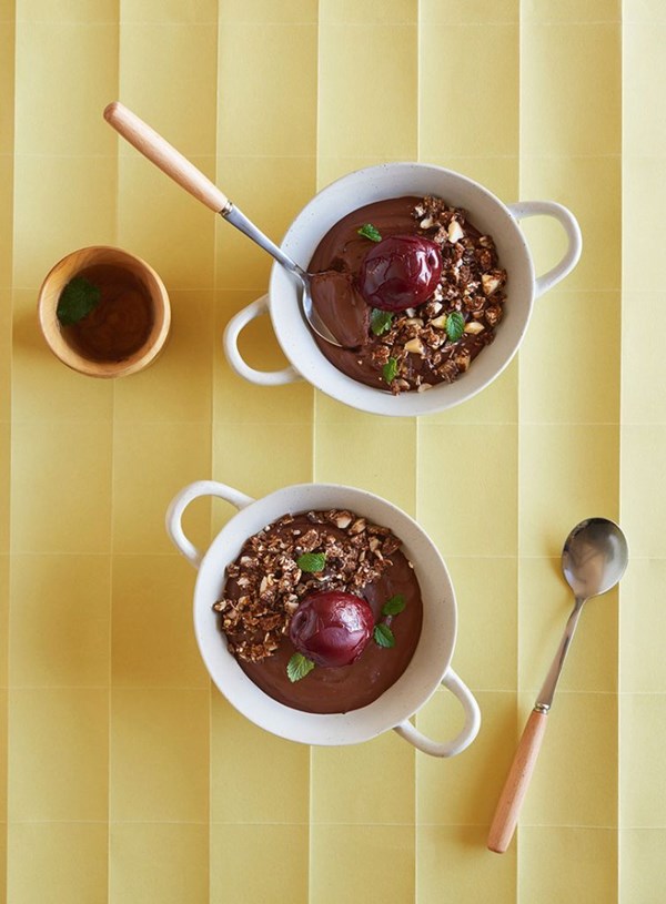 Plum and dark chocolate mousse