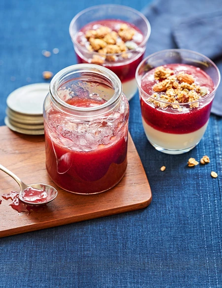 Plum and fig leaf compote