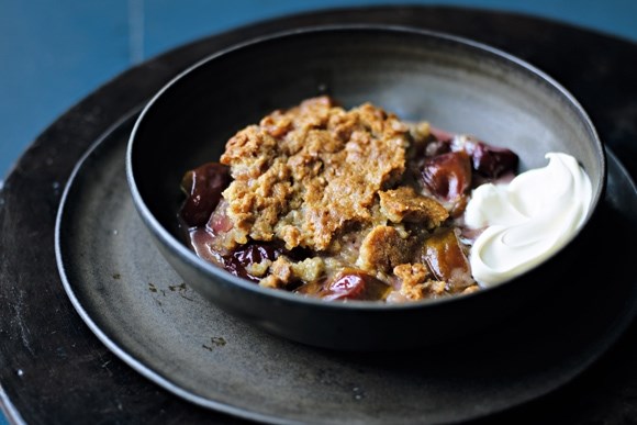 Plum and ginger flapjack crumble