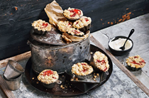 Plum and olive oil crumble muffins