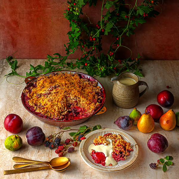 Plum and pecan crumble