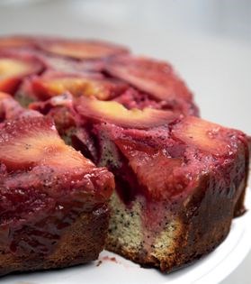 Plum and poppy seed upside-down cake