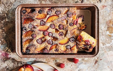 Plum and raspberry squares with lemon thyme