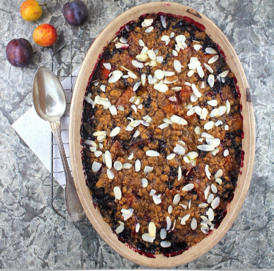 Plum and wild blueberry crisp