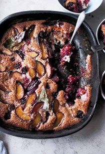 Plum, blackberry and bay friand bake