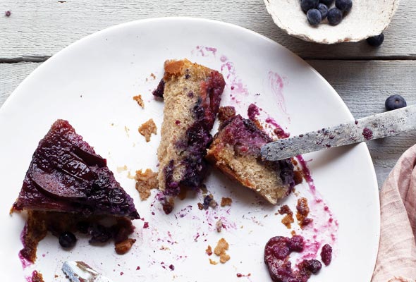 Plum-blueberry upside-down cake