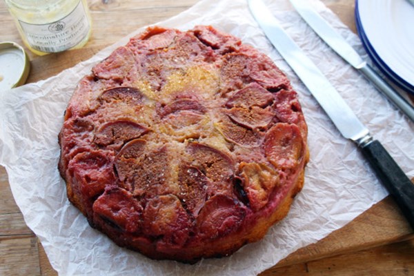 Plum, fig and honey upside down pudding