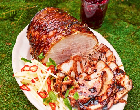 Plum-glazed gammon