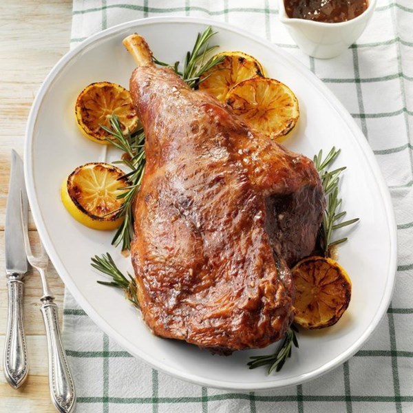Plum-glazed lamb