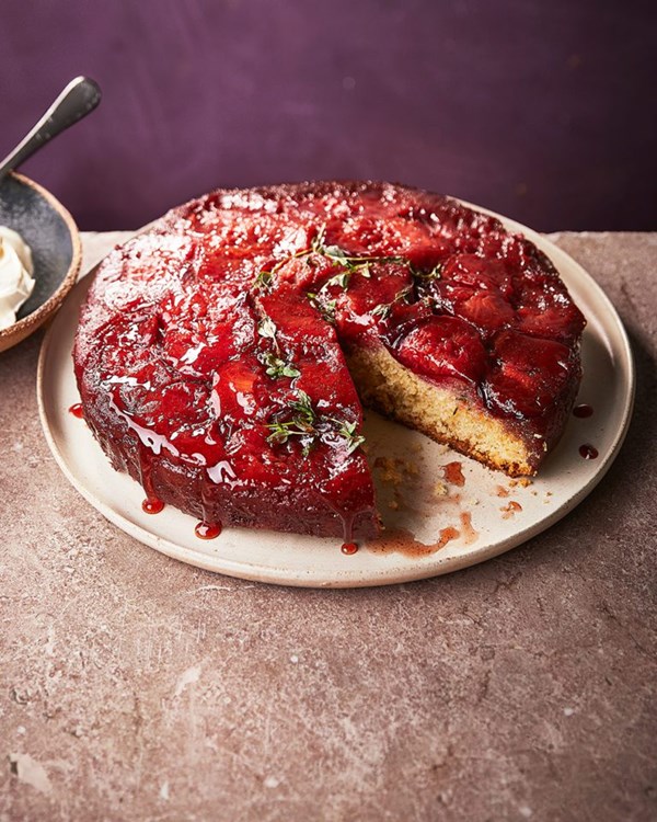 Plum, hazelnut, thyme & honey upside-down cake 