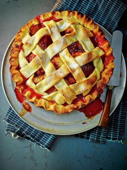 Plum lattice pie