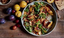 Plum, lime and peanut salad