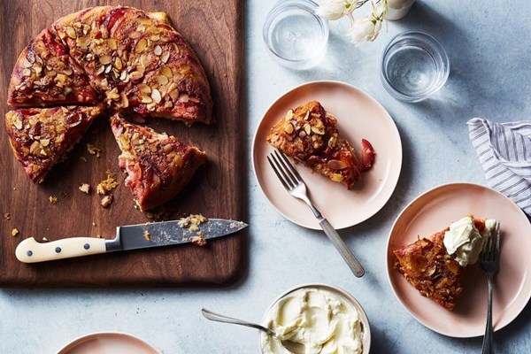 Plum-nectarine upside-down skillet cake
