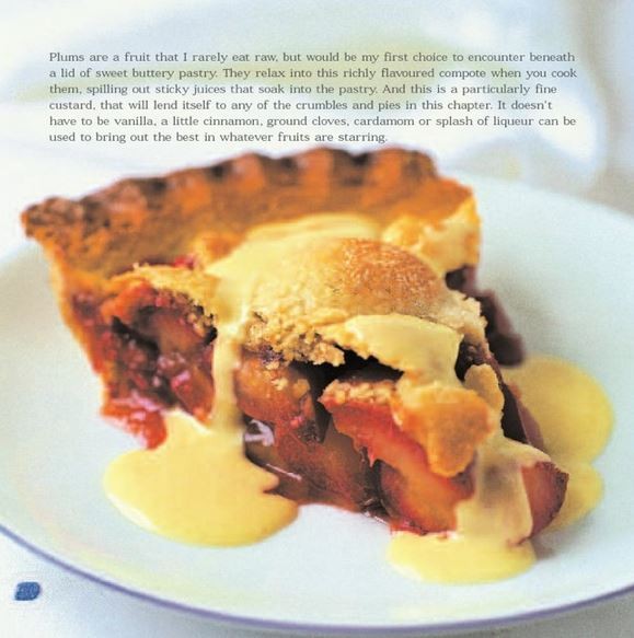 Plum pie with vanilla custard