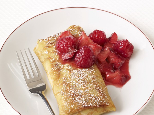 Plum-raspberry blintzes