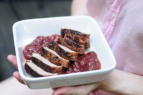 Plum sauced pork tenderloin