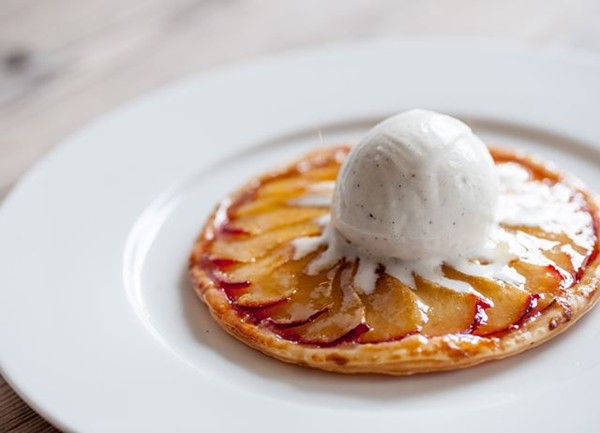Plum tart and vanilla ice cream