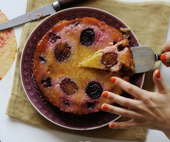 Plum upside-down cake