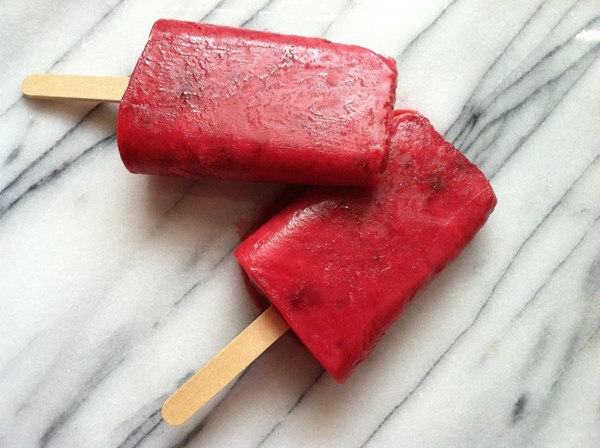 Plum, yogurt and tarragon ice pops