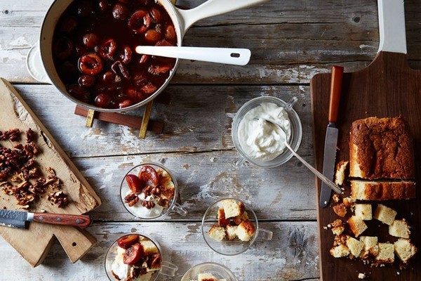 Plums in brandied coffee syrup