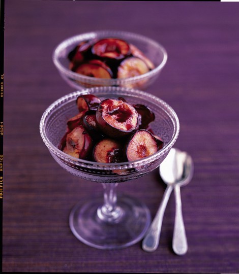 Plums roasted with sloe gin
