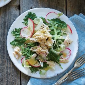 Poached albacore with fennel, apple, and radish salad