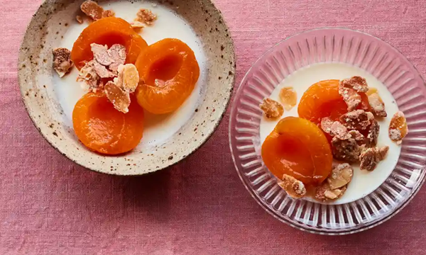 Poached apricots with almond cream