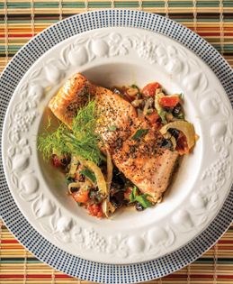 Poached Arctic char Provençal with fennel vinaigrette