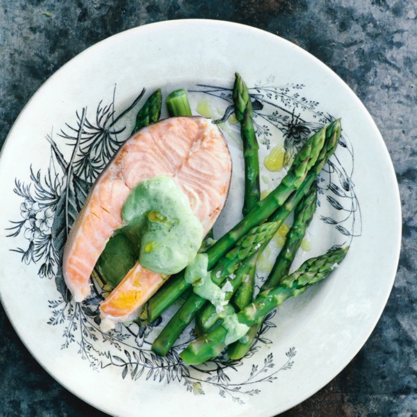 Poached Arctic char with basil-tarragon mayonnaise