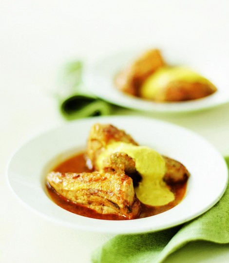 Poached chicken and coronation sauce