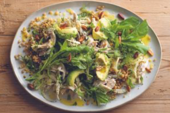 Poached chicken and freekeh salad with tarragon and lemon vinaigrette