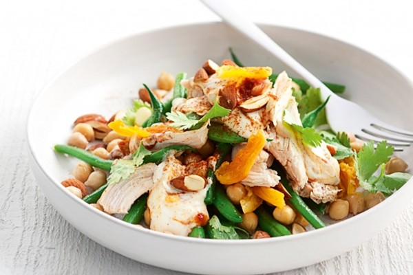 Poached chicken, apricot & chickpea salad