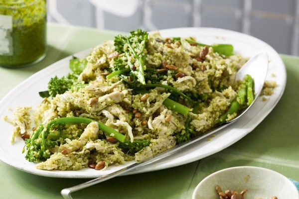 Poached chicken, broccolini & pesto quinoa