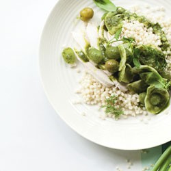 Poached chicken, Israeli couscous, fennel and grape salad