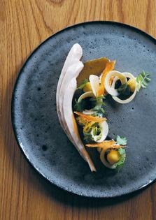 Poached chicken, shaved artichoke, ricotta and avruga