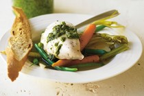 Poached chicken with pesto