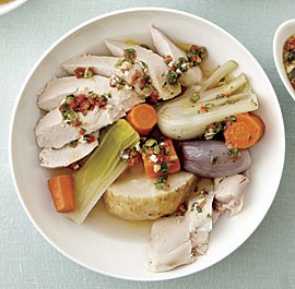 Poached chicken with salsa rustica
