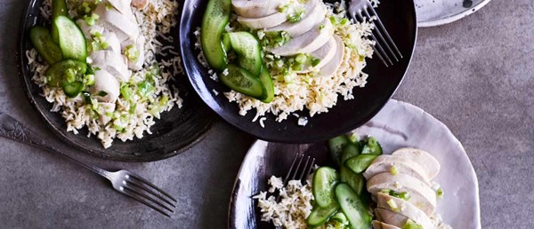 Poached chicken with spring onion and ginger sauce