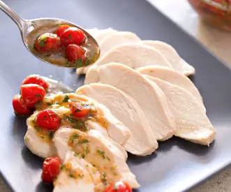 Poached chicken with warm vinaigrette