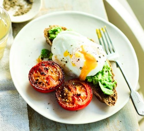 Poached egg with smashed avocado & tomatoes