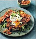 Poached eggs on toast with tomato & jalapeño salsa
