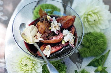 Poached figs with nougat cream