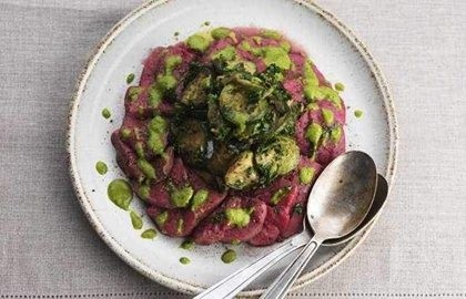 Poached fillet of beef with salsa verde
