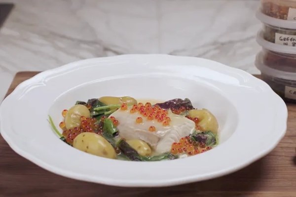 Poached fish with potatoes, greens and beurre monté by Jonah Reider