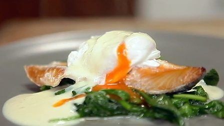 Poached haddock and egg with mustard sauce