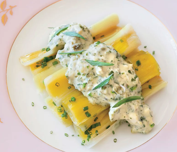 Poached leeks with sauce gribiche