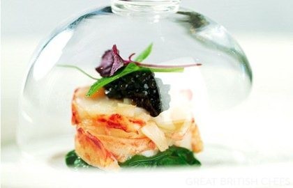 Poached lobster surprise with lobster macaroni