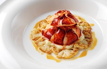Poached lobster tail with cauliflower and butter sauce